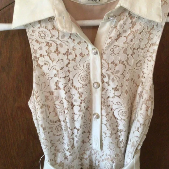 For Nordstrom by Eliza J Cream Lace Dress nude satin lining sz 2 - Picture 6 of 13